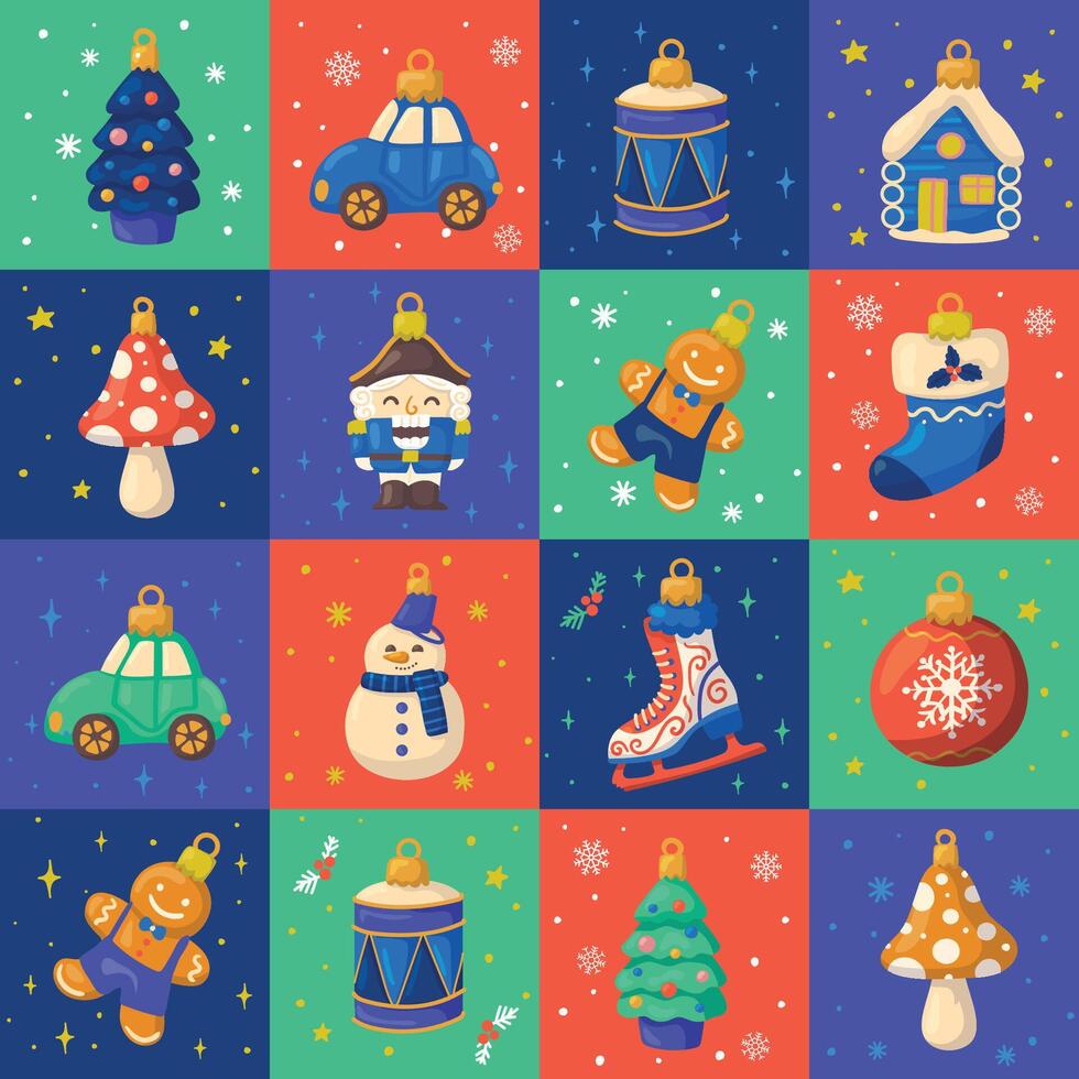 Pattern Illustration Geometry Seamless Christmas Holyday Toys Nutcracker Gingerbread vector