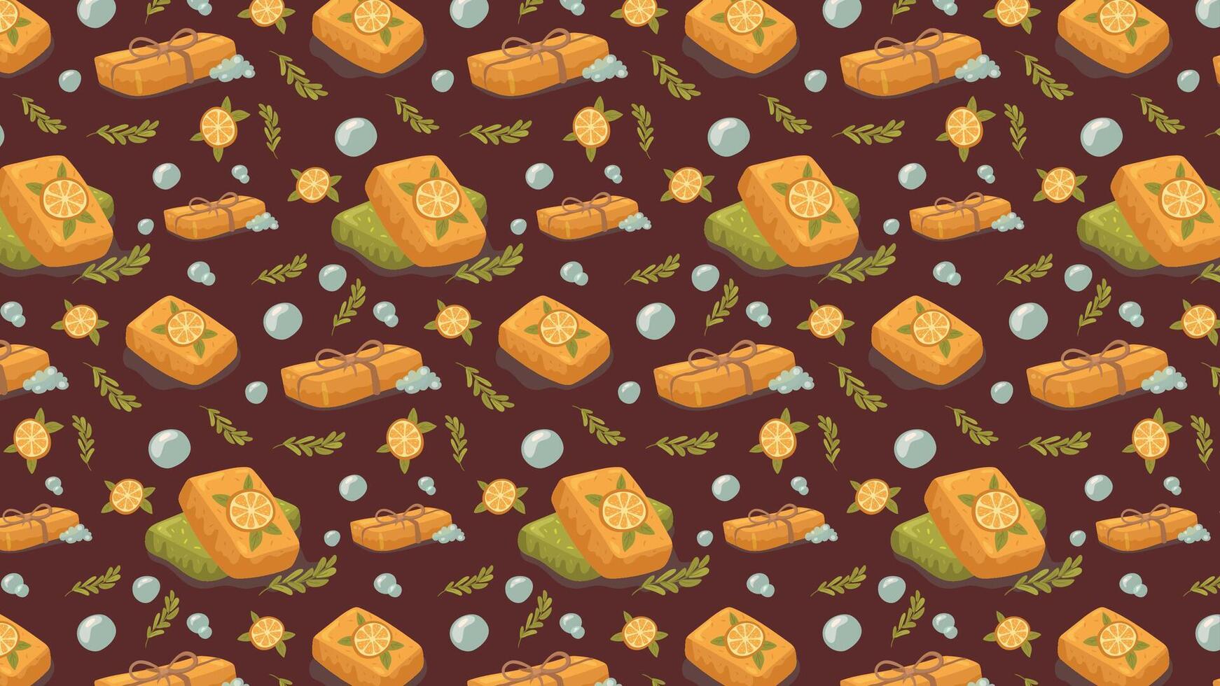 Seamless pattern of piece of orange soap with foam. illustration. vector