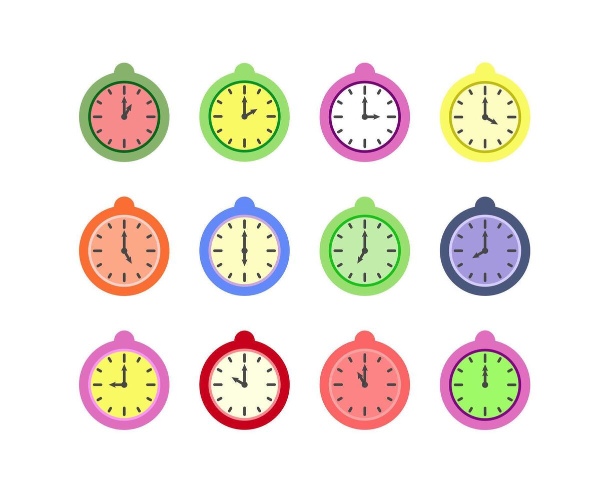 Summer clock color icon design with fruits. Collection of fruit icons of time. vector