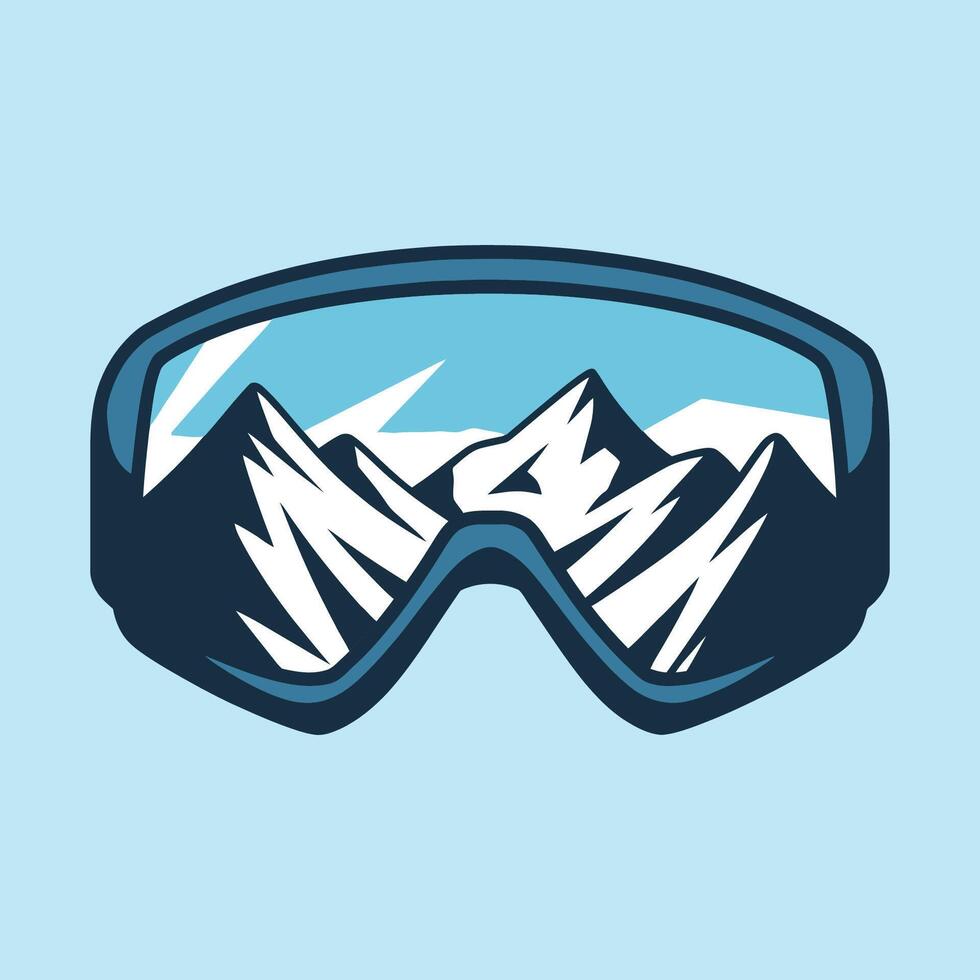 Ski goggles with mountain reflection illustration vector