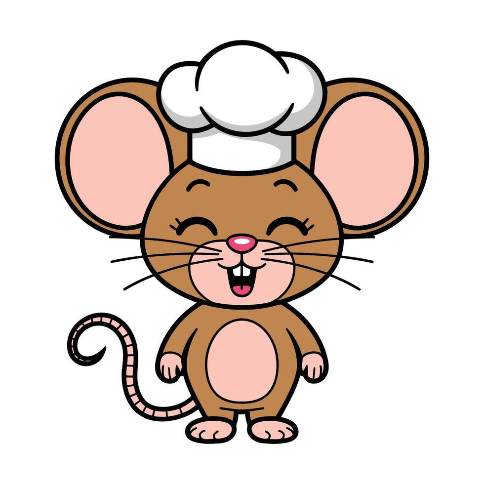 Cute mouse with chef hat cartoon character illustration vector