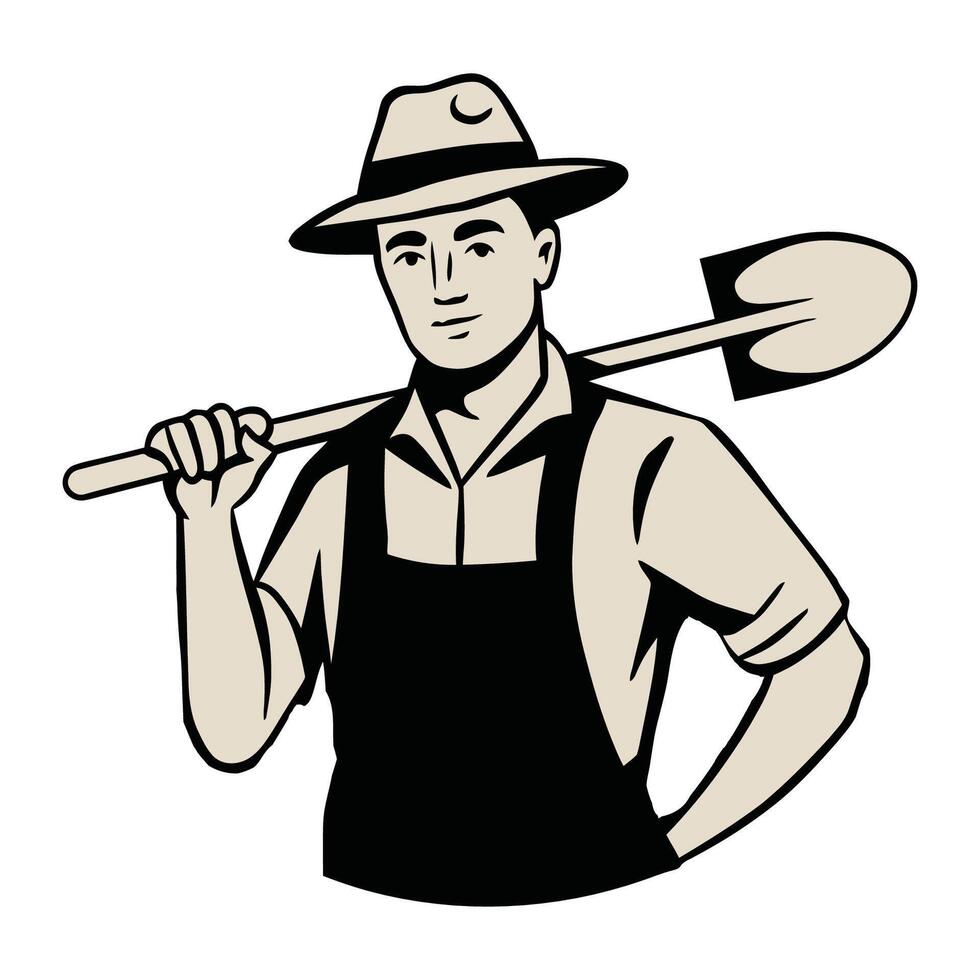 Farmer with shovel illustration vector