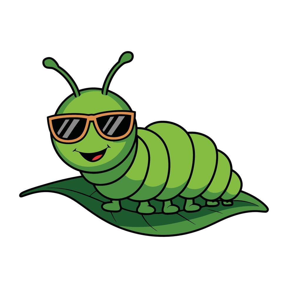 Cool caterpillar on leaf illustration vector