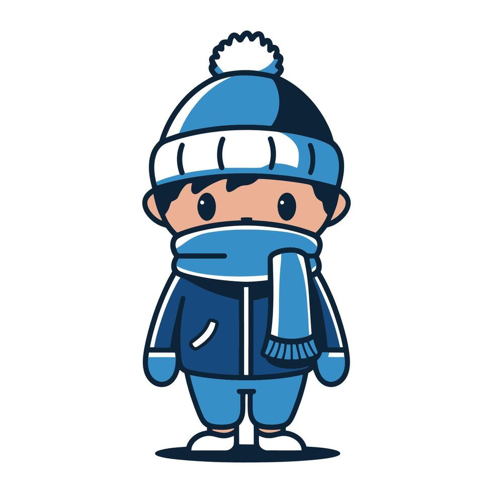 Cute Winter Boy Character in Blue Outfit vector