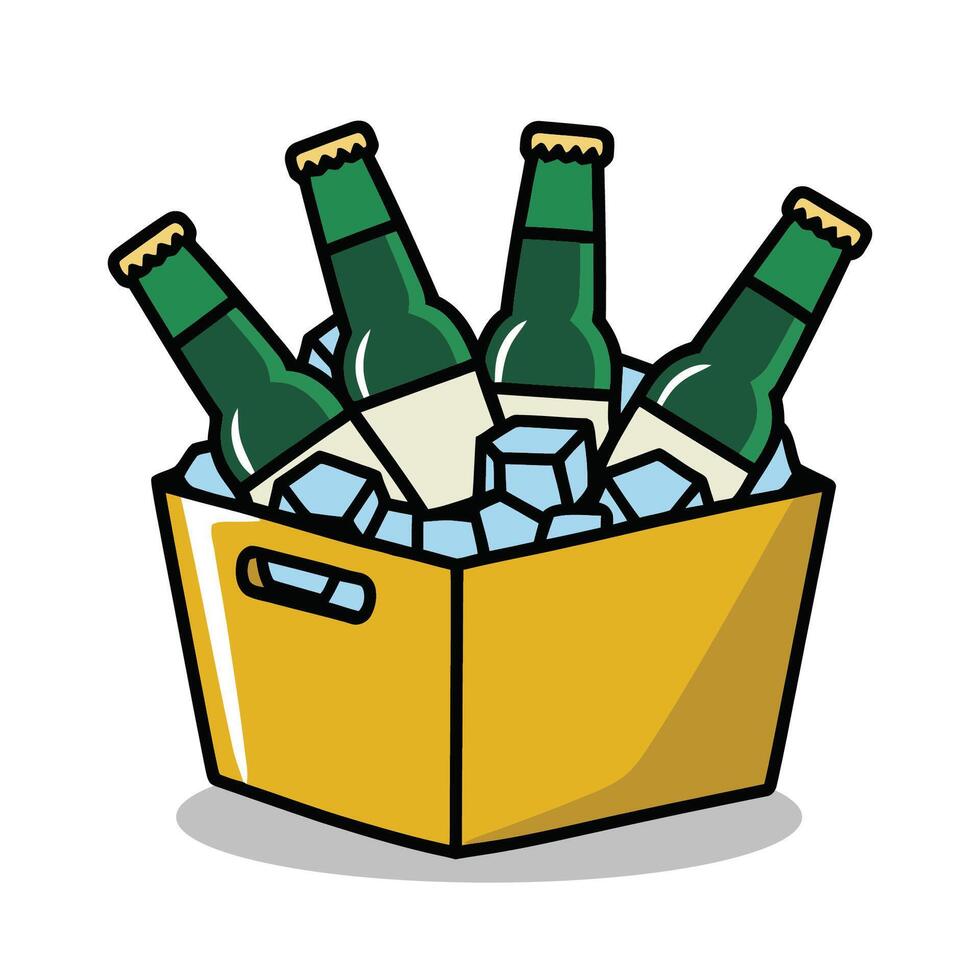 Beer bottles in ice bucket illustration vector