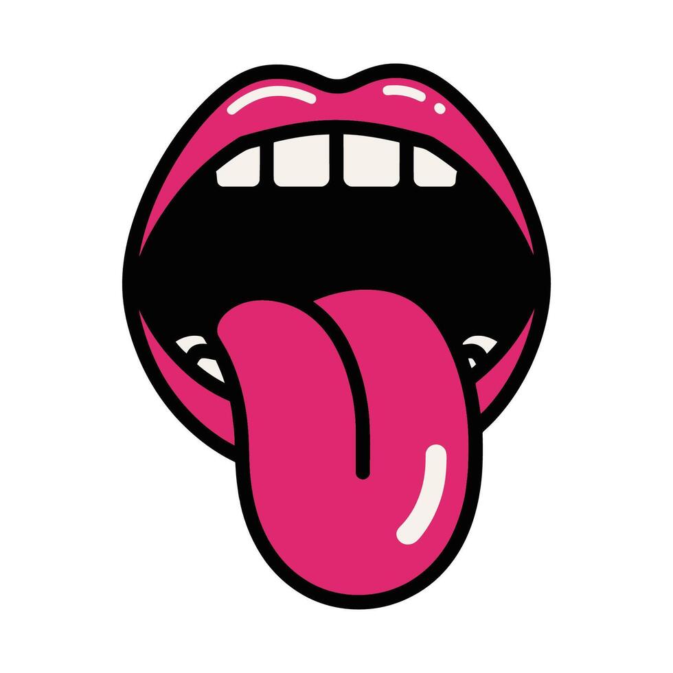 Pop Art Style Open Mouth with Sticking Tongue Illustration vector