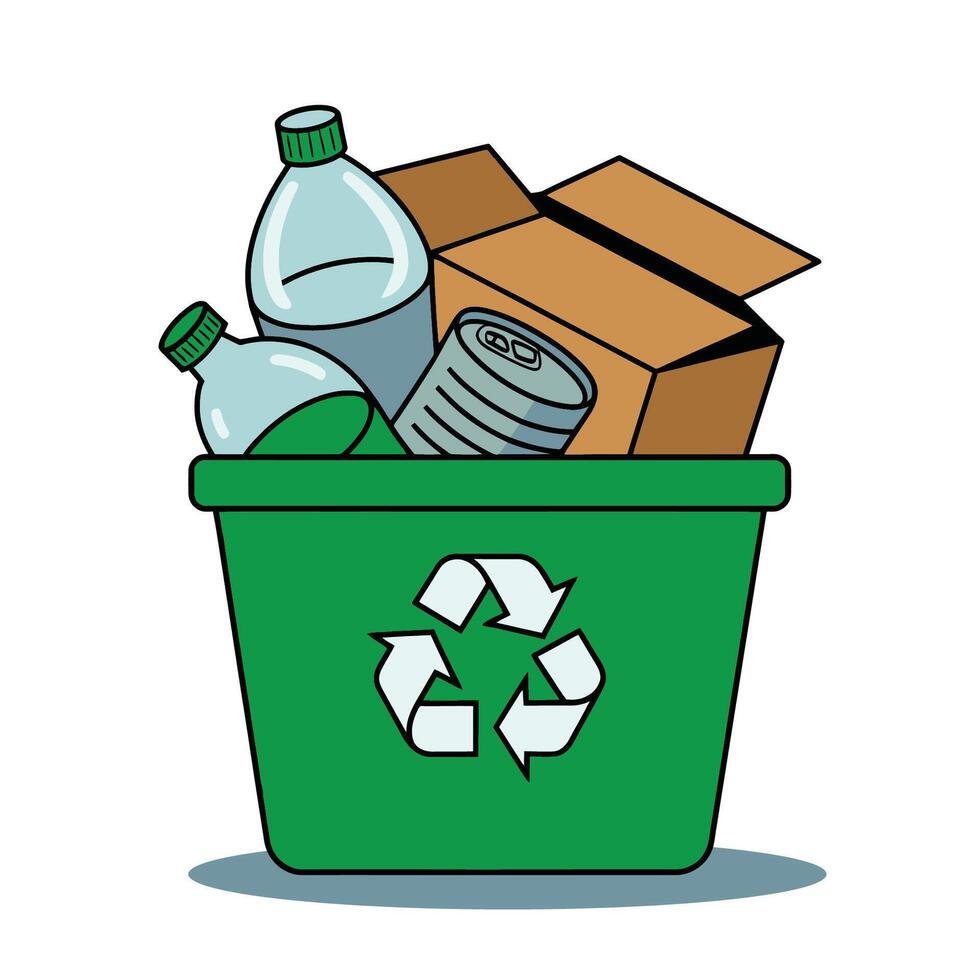 Recycling Bin with Bottles and Box Illustration vector