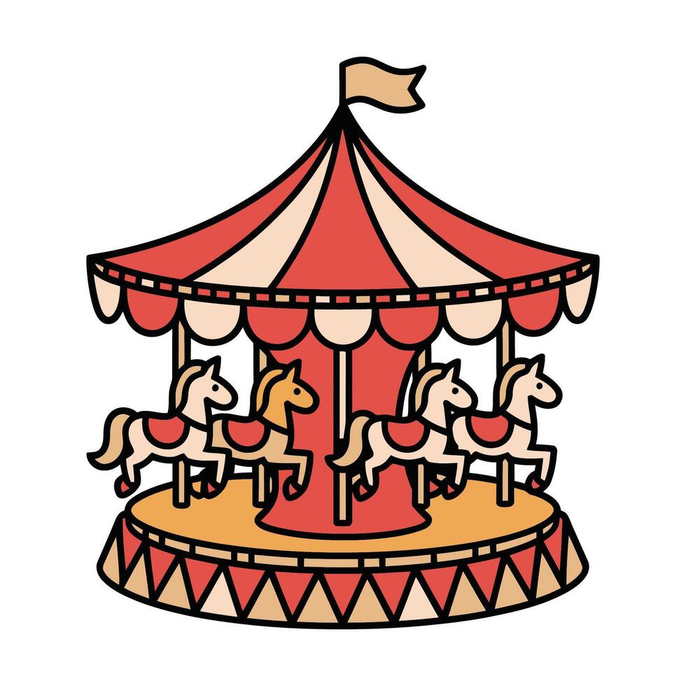 Vintage Carousel with Horses Illustration vector