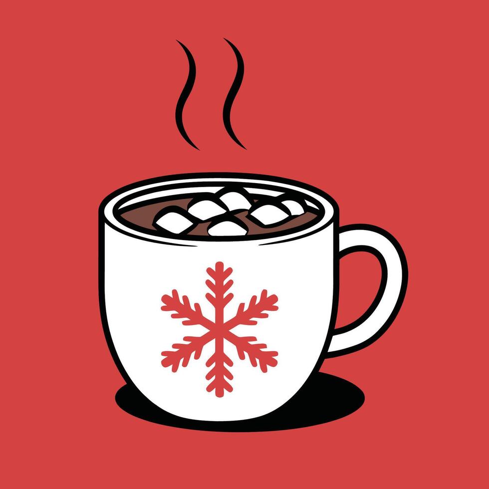 Hot cocoa with marshmallows in festive cup illustration vector