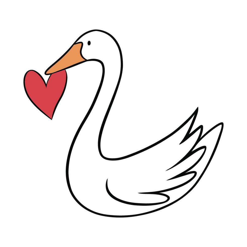 Goose holding heart in beak simple illustration vector