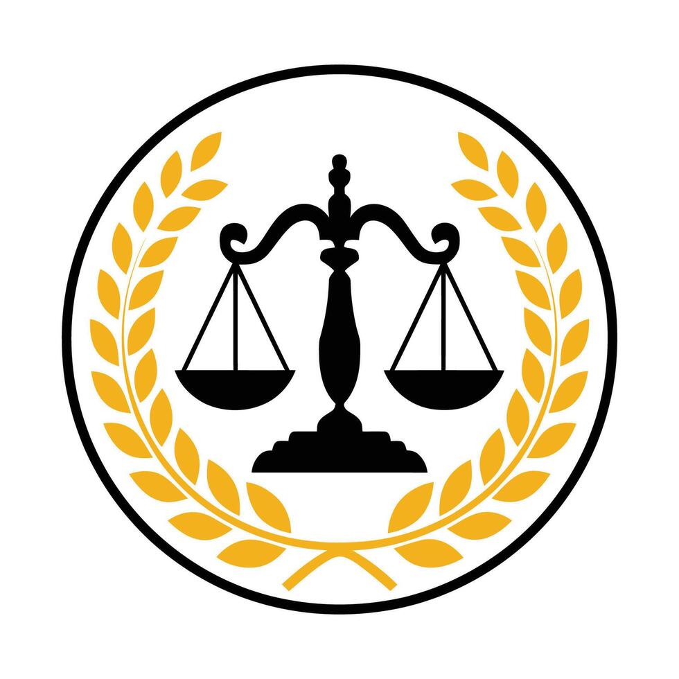 Scales of Justice with Laurel Wreath Symbol vector