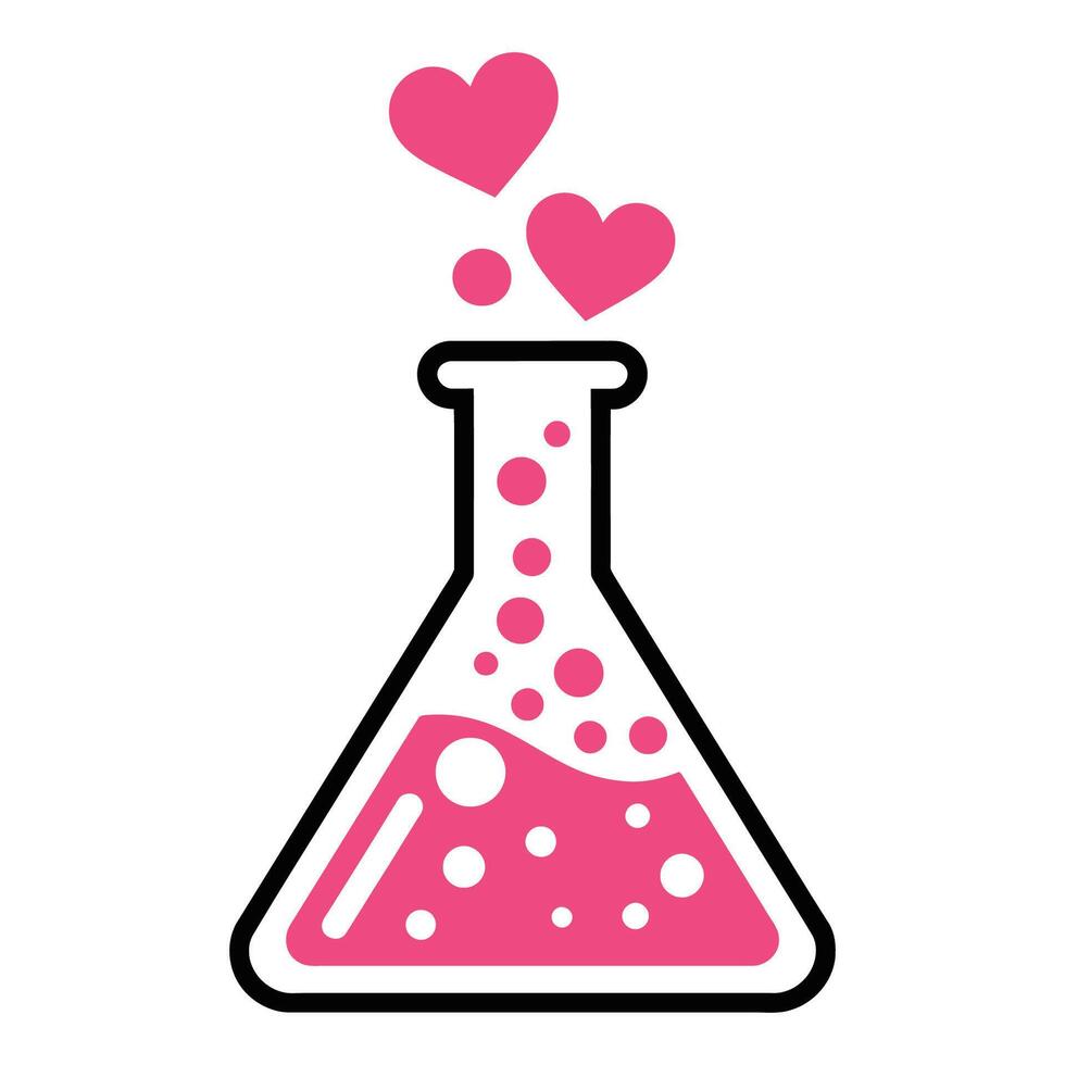 Heart Reactions in Scientific Flask Illustration vector