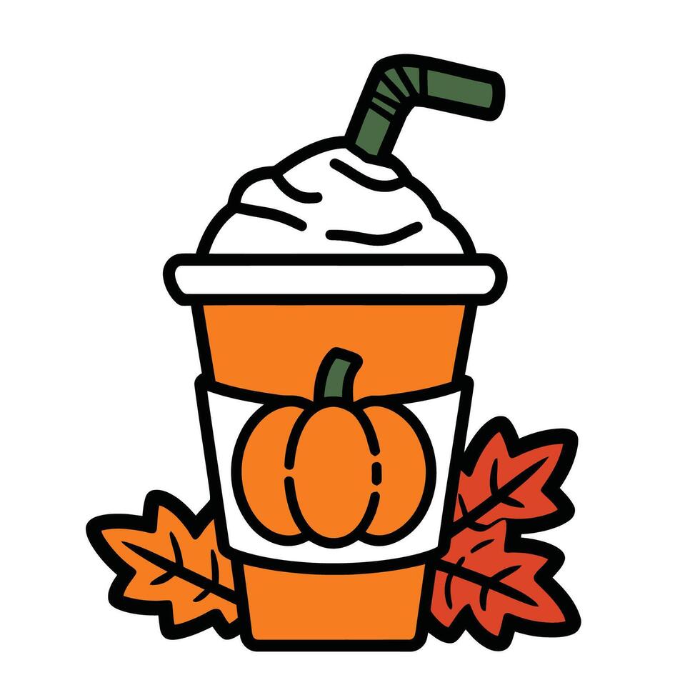 Pumpkin Spice Latte with Whipped Cream and Leaf Accents vector