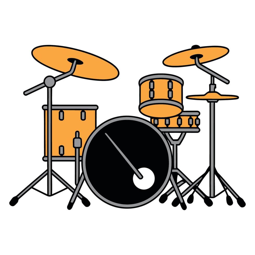 Illustration of a yellow drum set with black bass Illustration vector