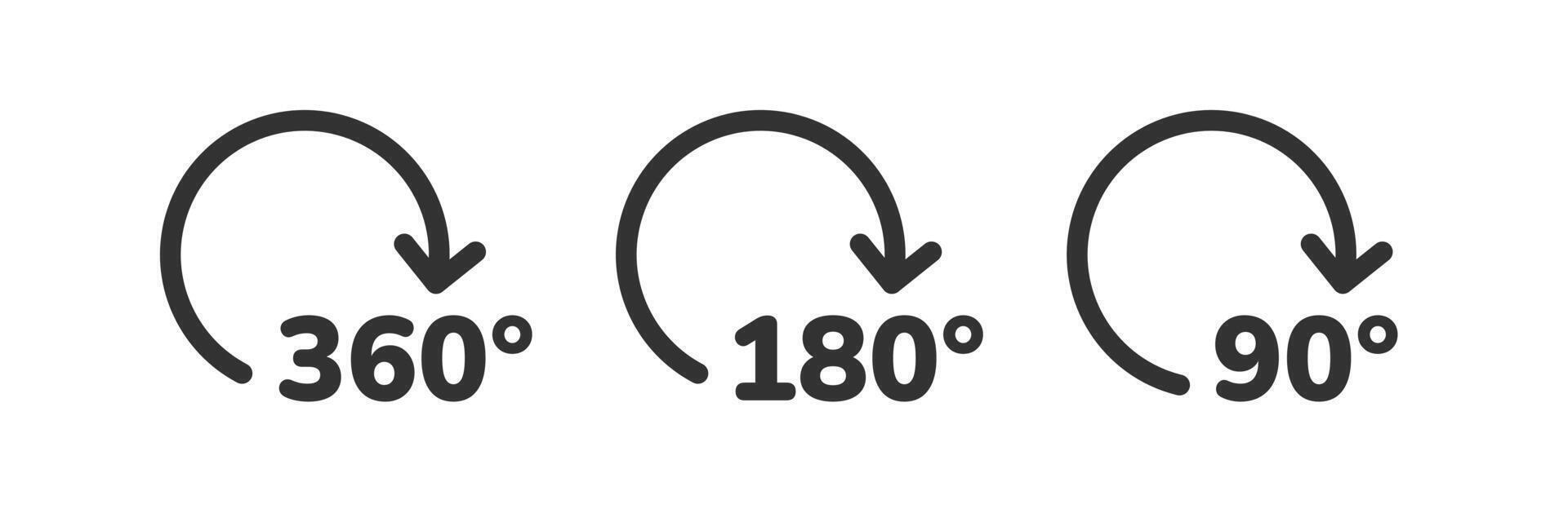 360, 180, 90 degree rotation icon. Angle sign. vector
