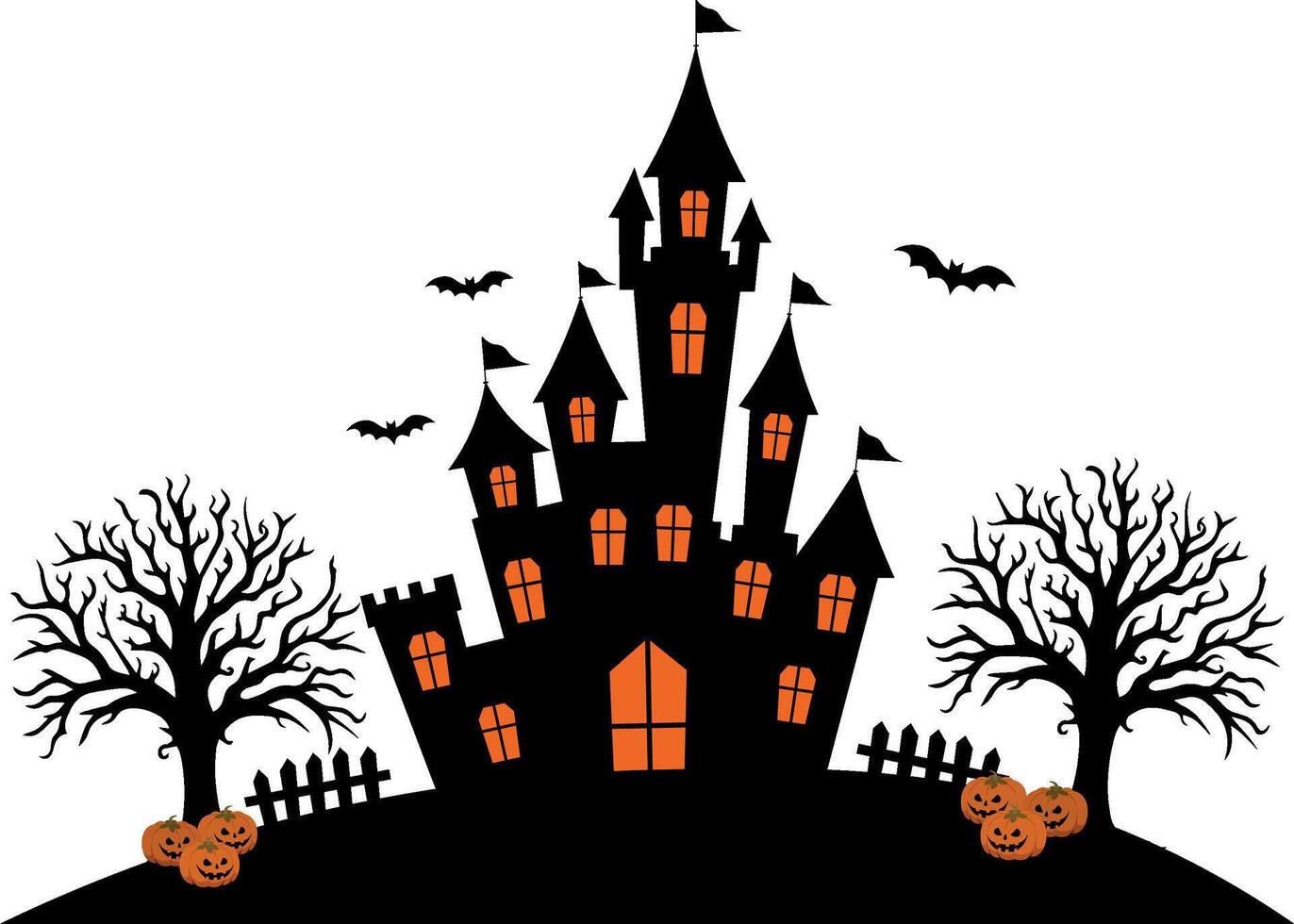 Halloween background, with haunted castle, in black and orange tones vector