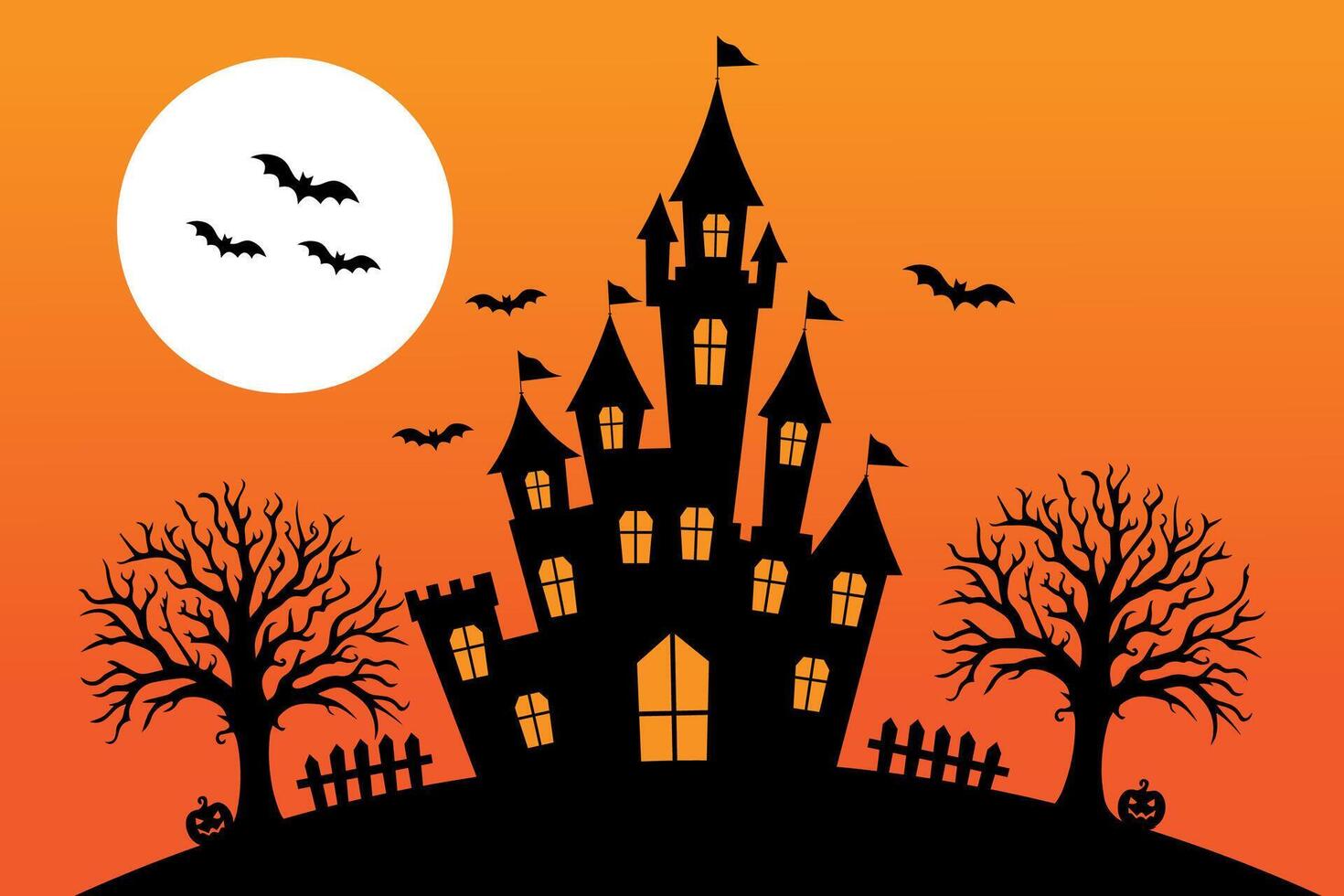 Halloween background, with haunted castle, in black and orange tones vector