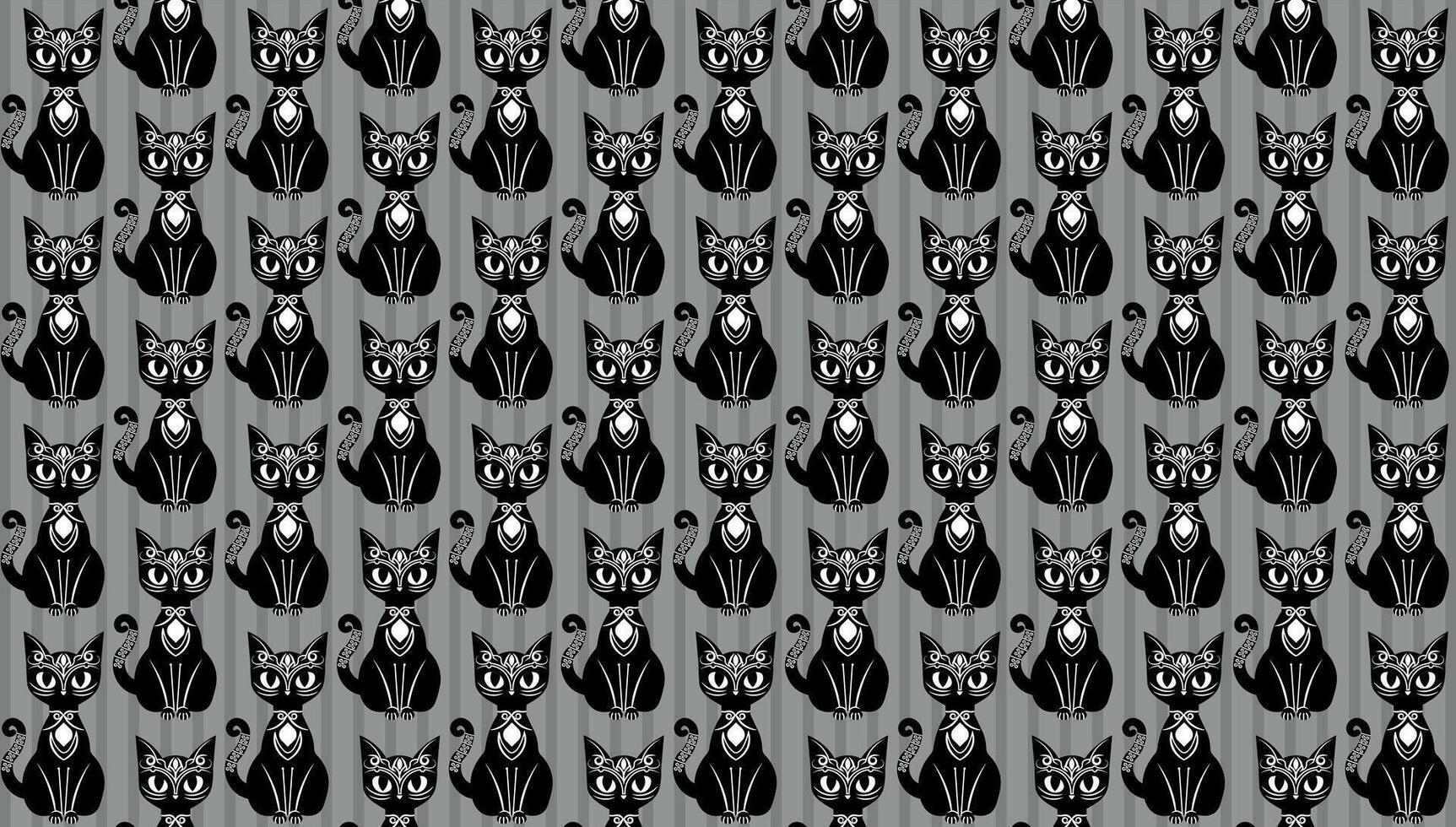 Mystical, gothic black cat, illustration on a grayscale background, pattern vector