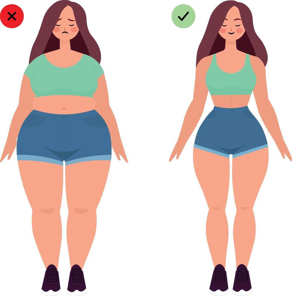 Fat and thin woman before and after demonstration, for designers vector