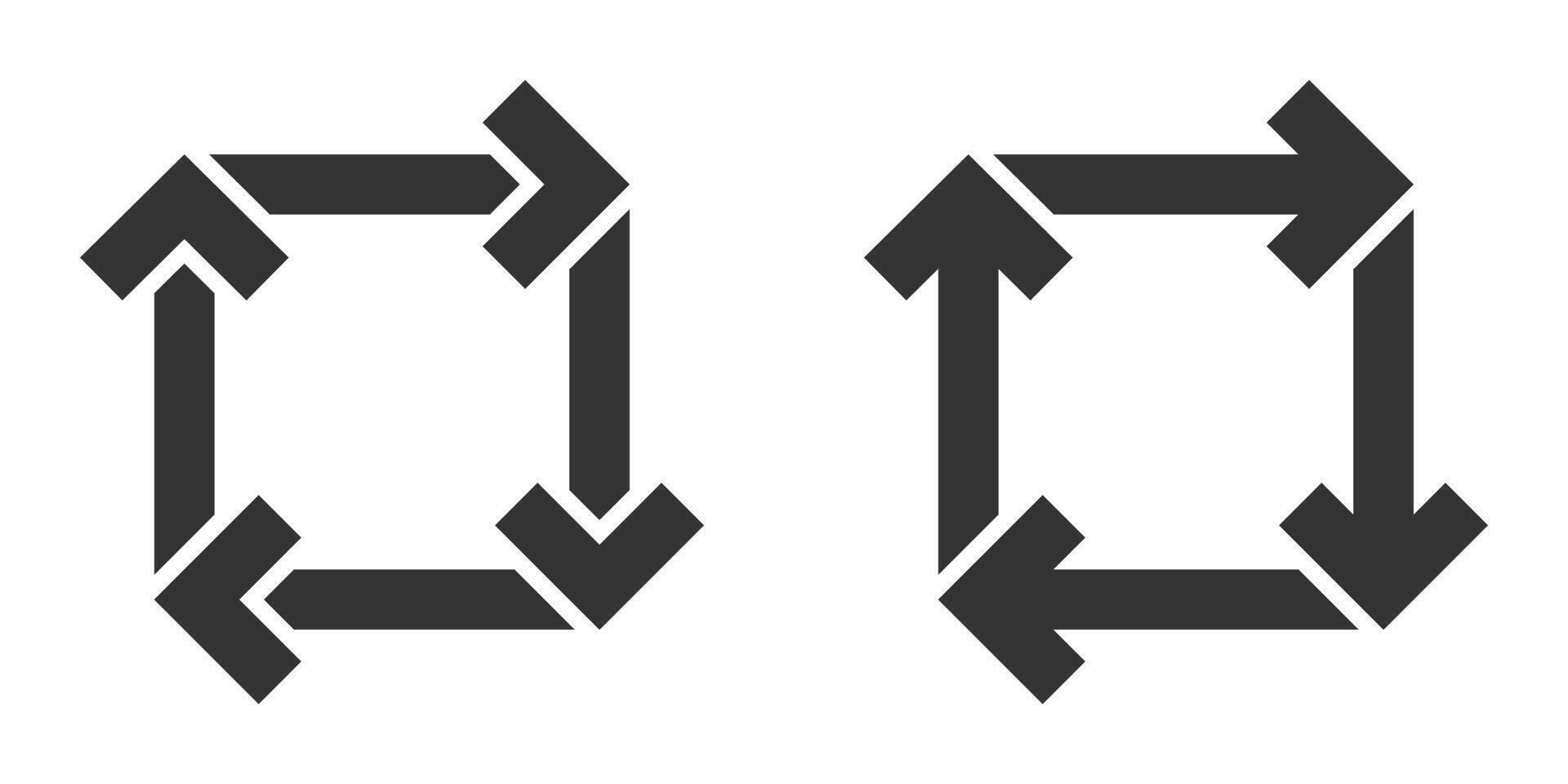 illustration of four rotating arrows forming a square, symbolizing continuous flow, recycling, or process in a geometric, minimal design. vector