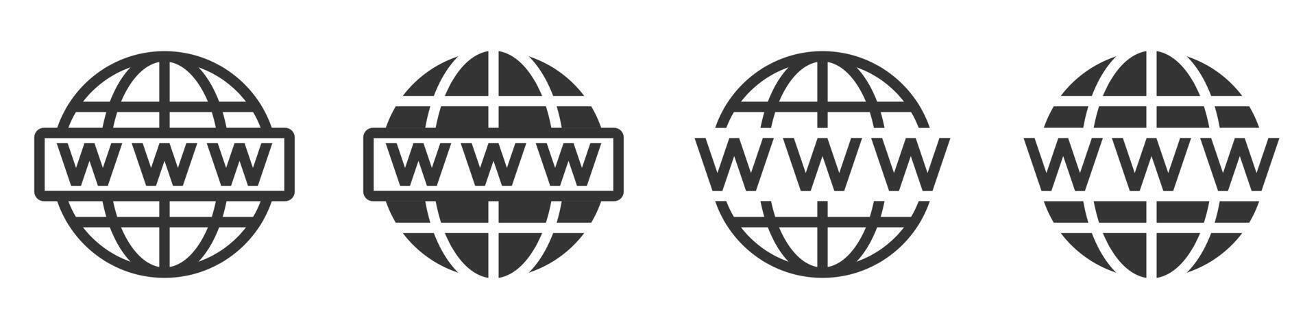 WWW globe icons in different styles. Black and white illustration suitable for internet, web, and global themes. vector
