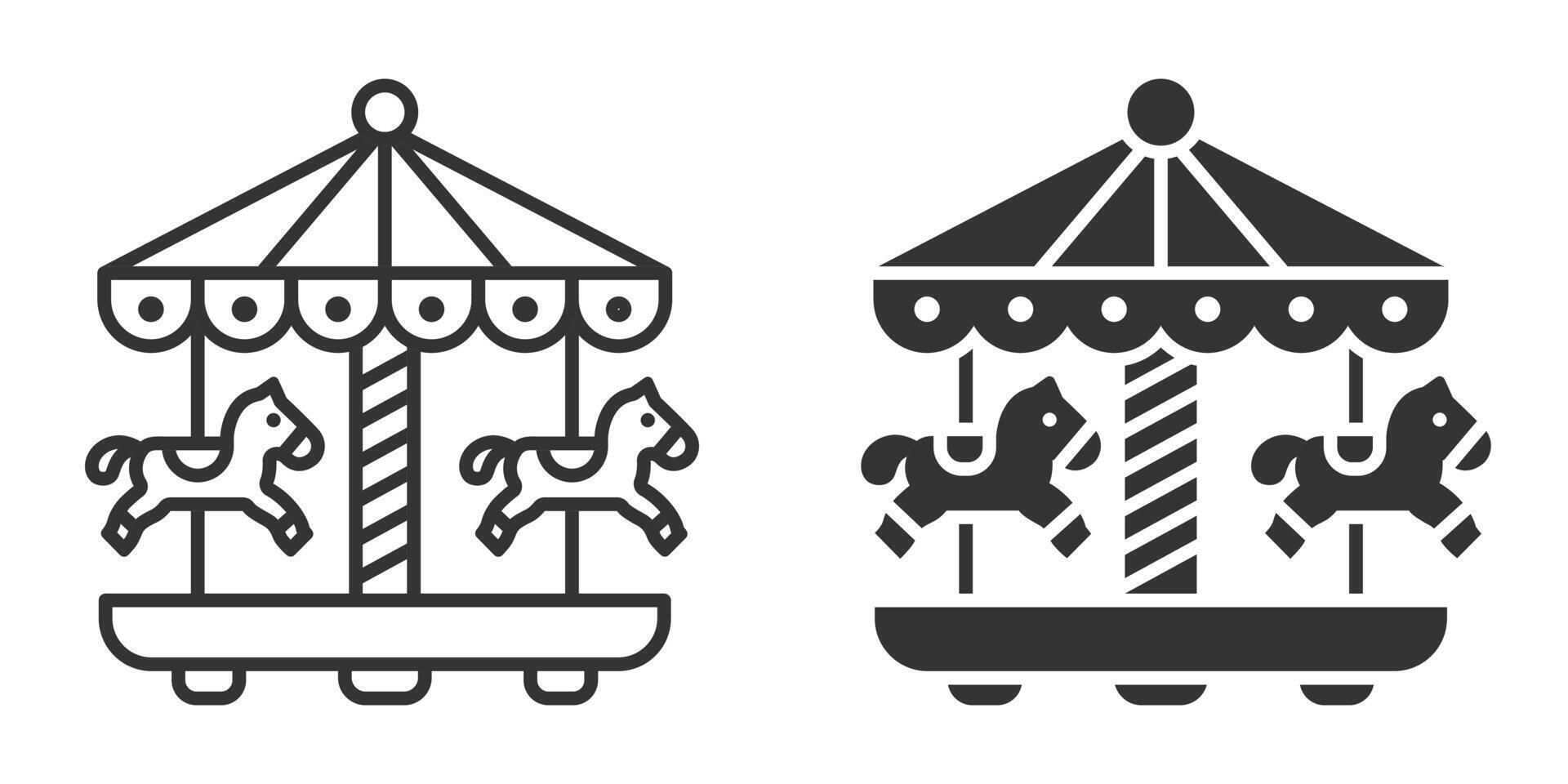 Set of carousel icons with horses in black and white illustration perfect for amusement park, funfair, and childrens themes. vector