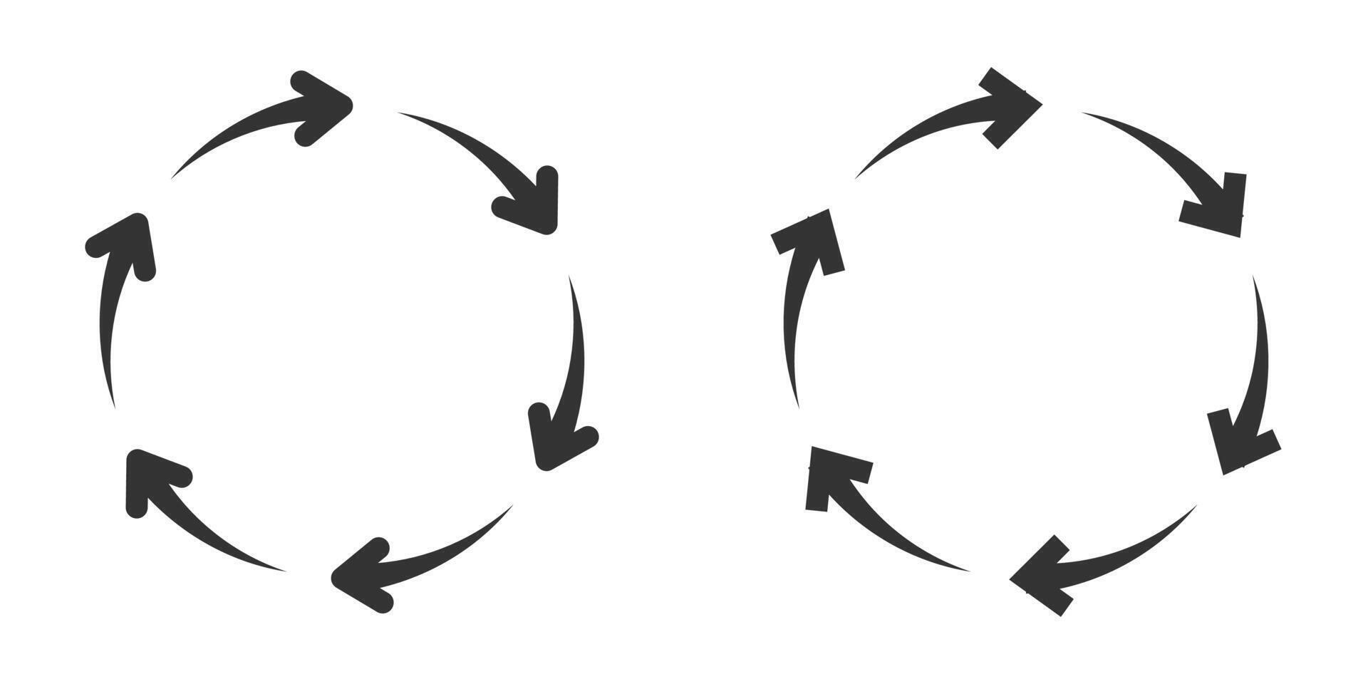 Circular arrow icons in different styles, symbolizing cycle, process, or recycling. illustration. vector