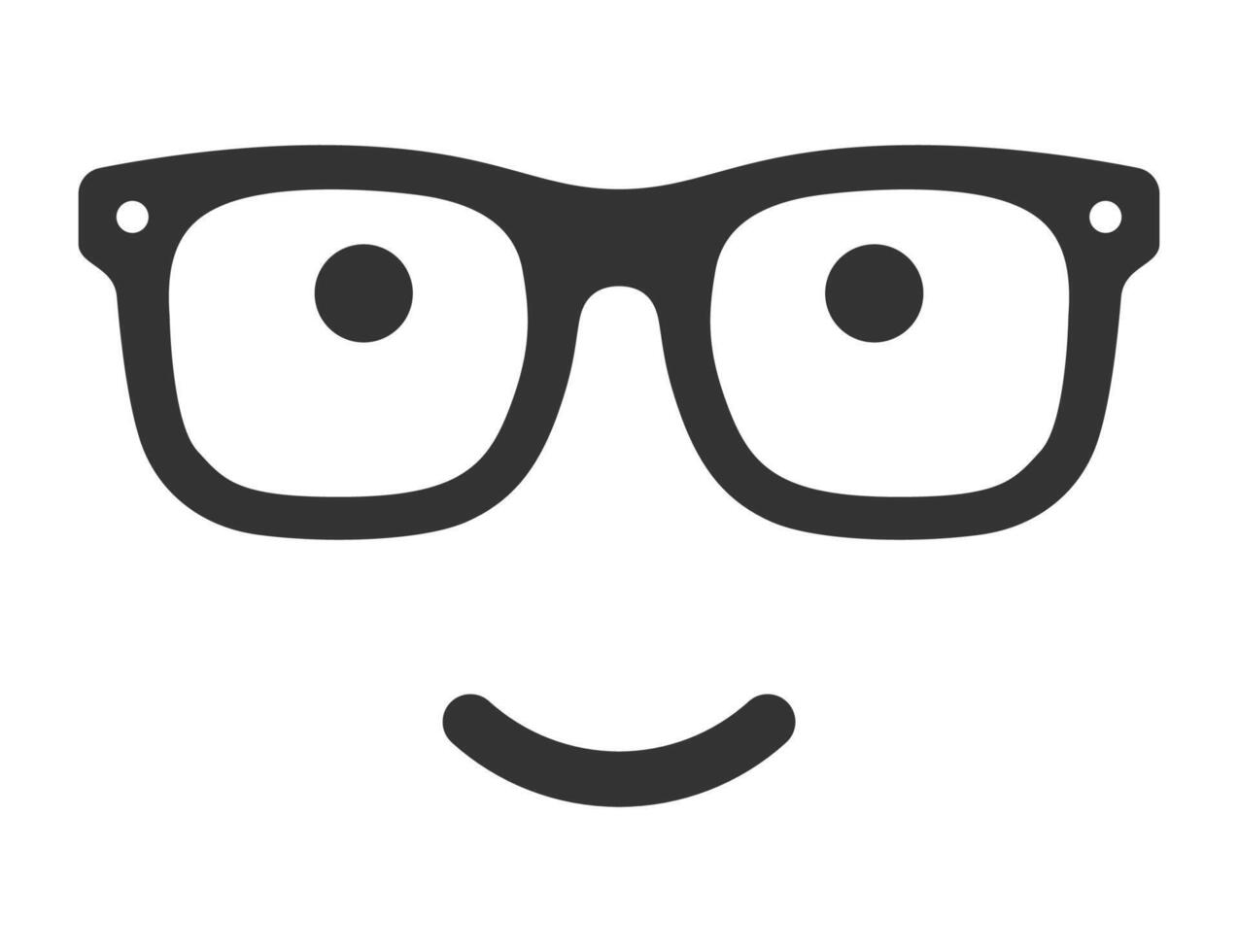 Cute glasses icon with a smiling face. Black and white illustration ideal for logos, fun designs, and branding. vector