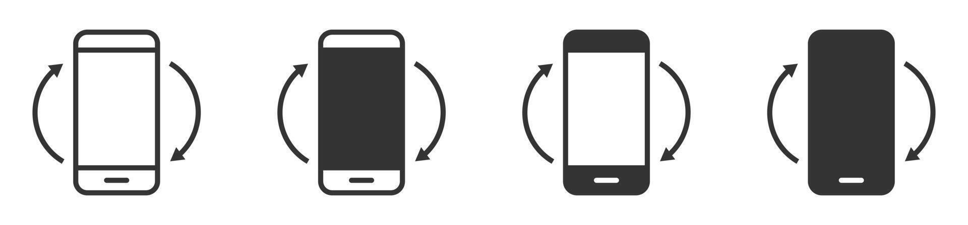 illustration of four smartphones with rotating arrows, representing screen orientation changes, navigation, or mobile interaction. vector