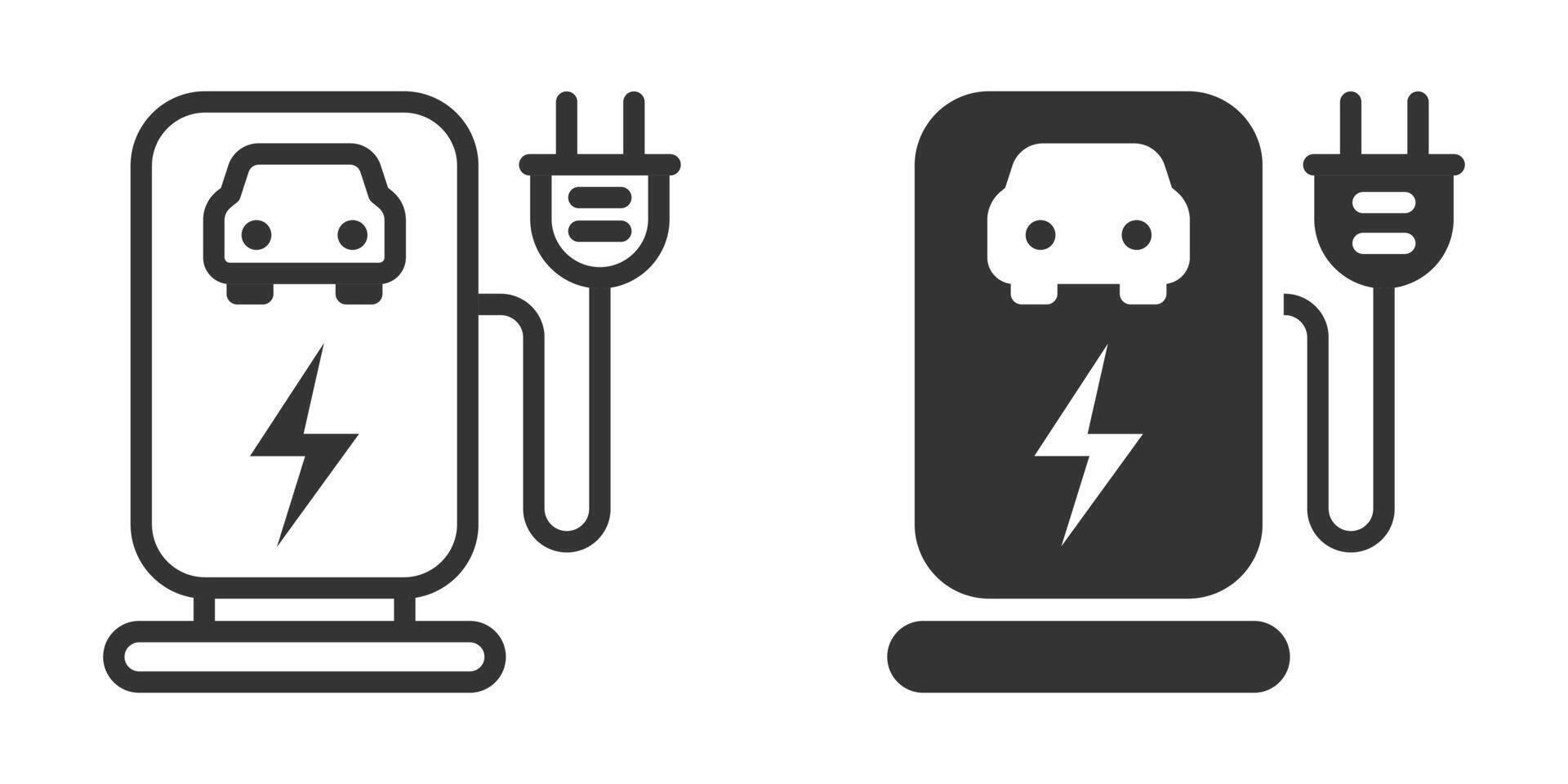 illustration of electric car charging stations in black and white, featuring a plug and energy symbol for eco-friendly transport. vector