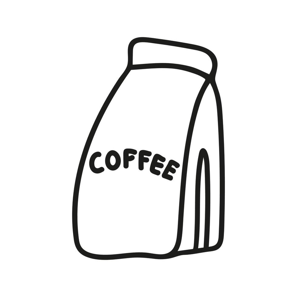 Cute single hand drawn coffee beans in paper bag. Doodle illustration vector