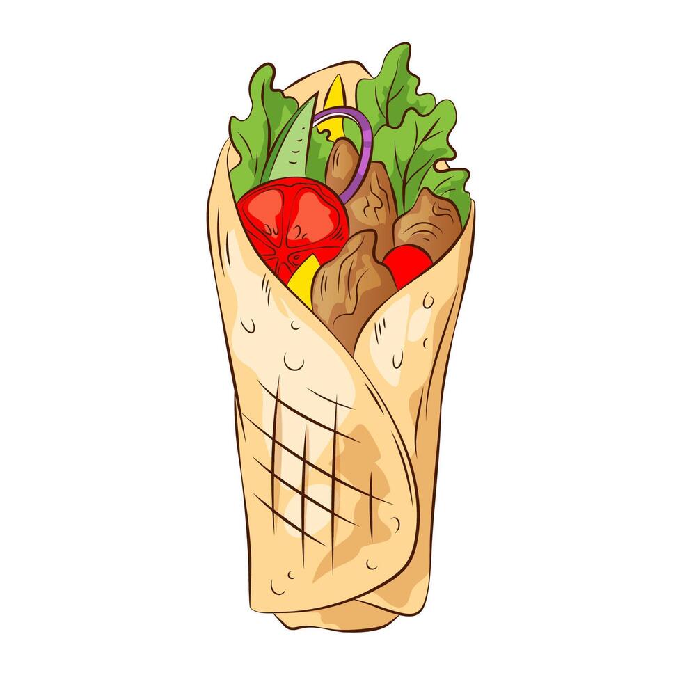 Shawarma, doner kebab, hand drawn illustration vector