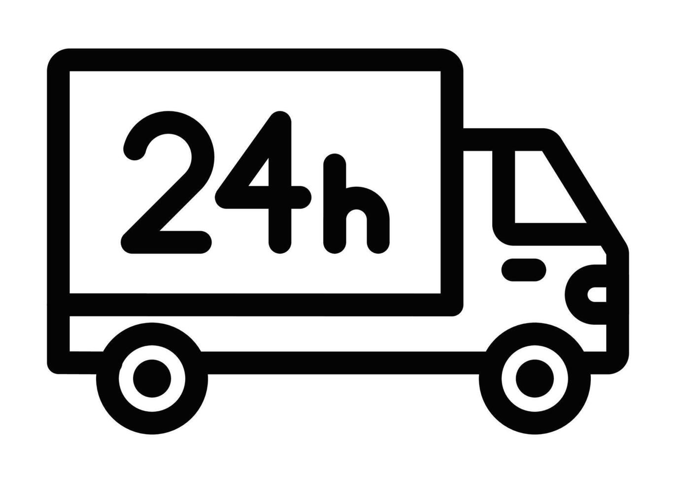 Simple delivery truck icon with 24h text, symbolizing express, 24-hour shipping, logistics, and fast service for ecommerce or retail businesses. Editable stroke. vector