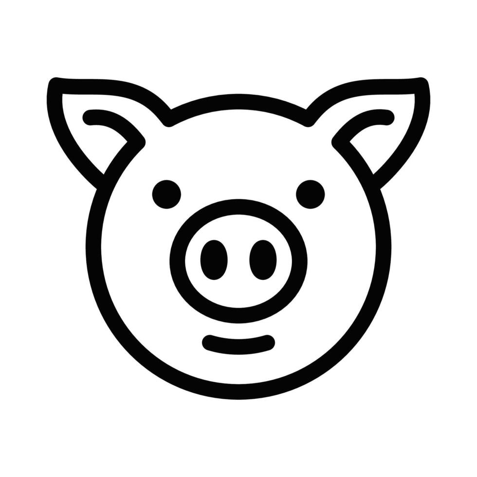 Smiling pig face icon in a simple outline style, perfect for representing farms, animals, agriculture, or food industry concepts. Editable stroke. vector