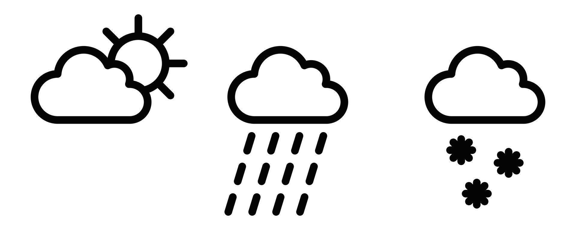 Set of line icons representing different weather conditions, including sunny, rainy, and snowy. Editable stroke. vector