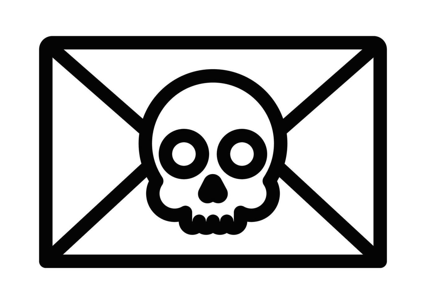 Creepy illustration of an envelope with a skull, representing a dangerous message, virus, or warning. Editable stroke. vector