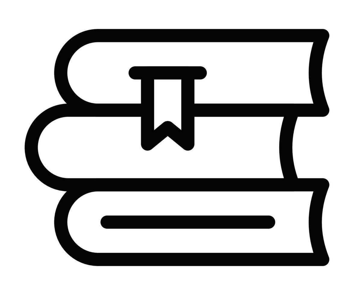 Stacked books with a bookmark icon in minimalist style, perfect for representing education, libraries, reading, or knowledge in academic or study designs. Editable stroke. vector