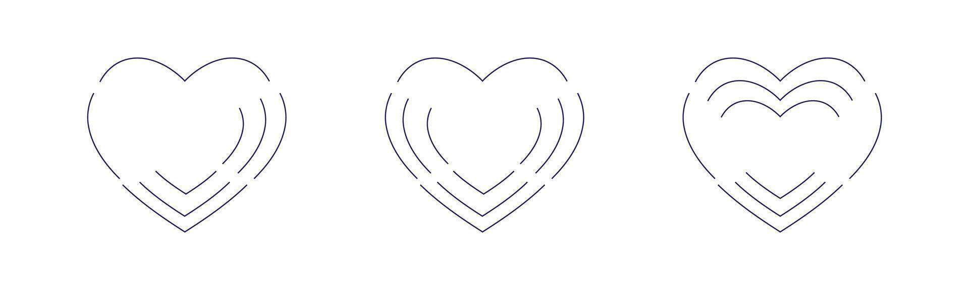 Layered Heart Evolution Minimalist Logo Designs with Curved Lines and Central Focus in Three Progressive Forms vector