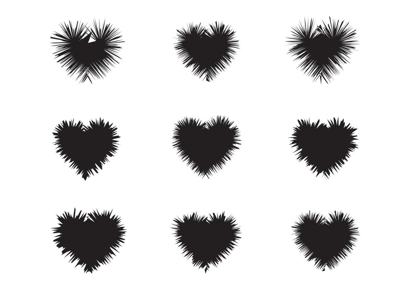 Spiked Heart Silhouettes And Edgy Abstract Line Art in Black Shapes vector