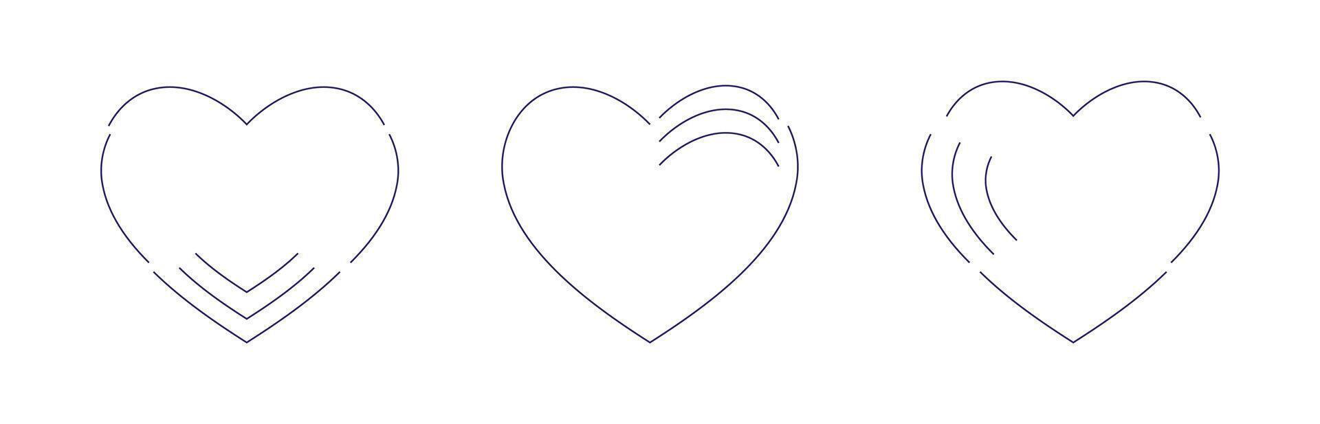 Three Heart Logo Designs with Different Inner Line Patterns A Creative Study of Symmetry and Curve Variations vector