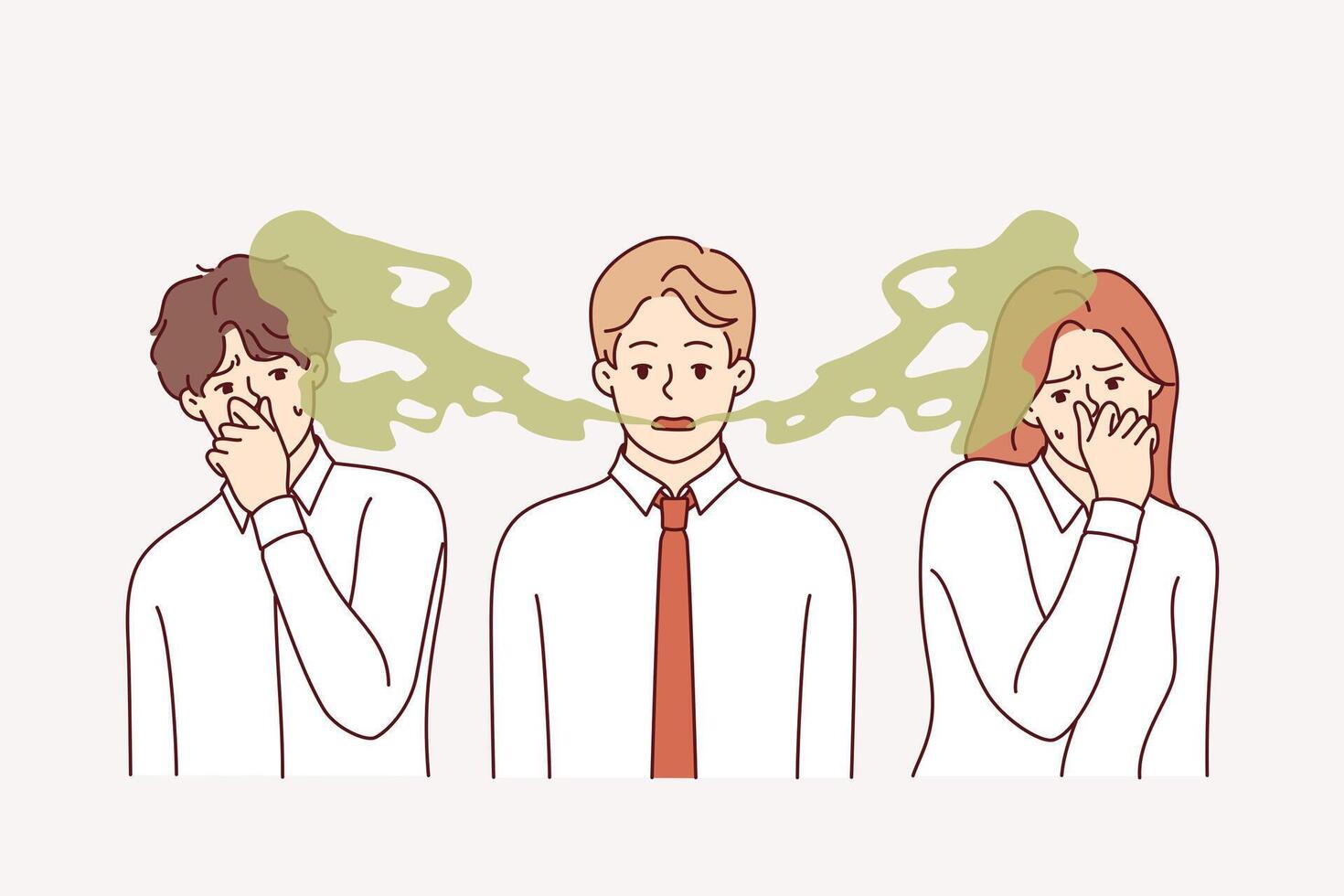 Unpleasant odor from man mouth irritated colleagues who feel disgust and hostility vector