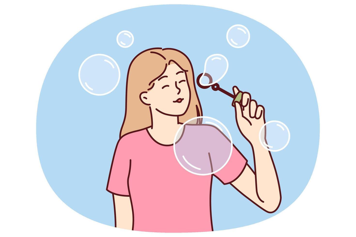 Teenager girl blows soap bubbles enjoying presence free time and absence of urgent matters vector