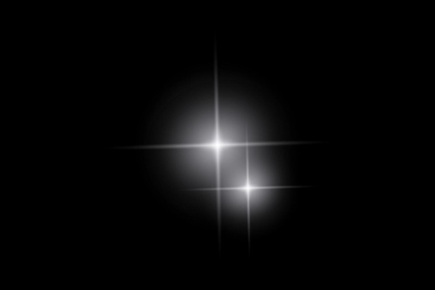 White sparkle lights, flashing lights, light effects, glowing ray beams, sparkling starsicon on black background. vector