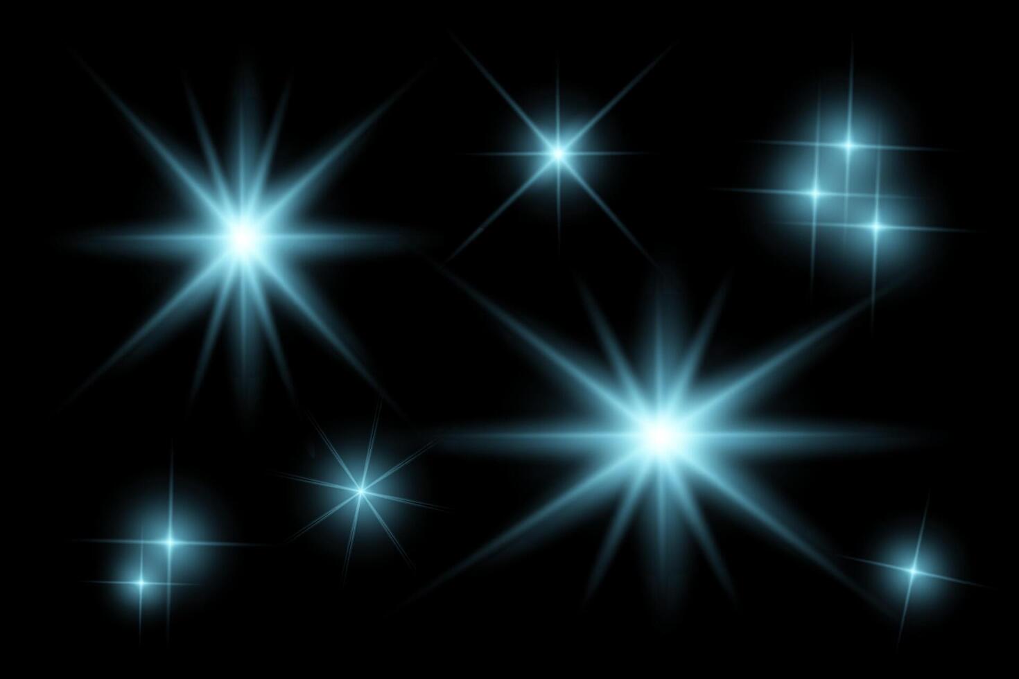 flashing lights, light effects, sunlight lens flare, glowing ray beams, sparkling starsicon on black background. vector