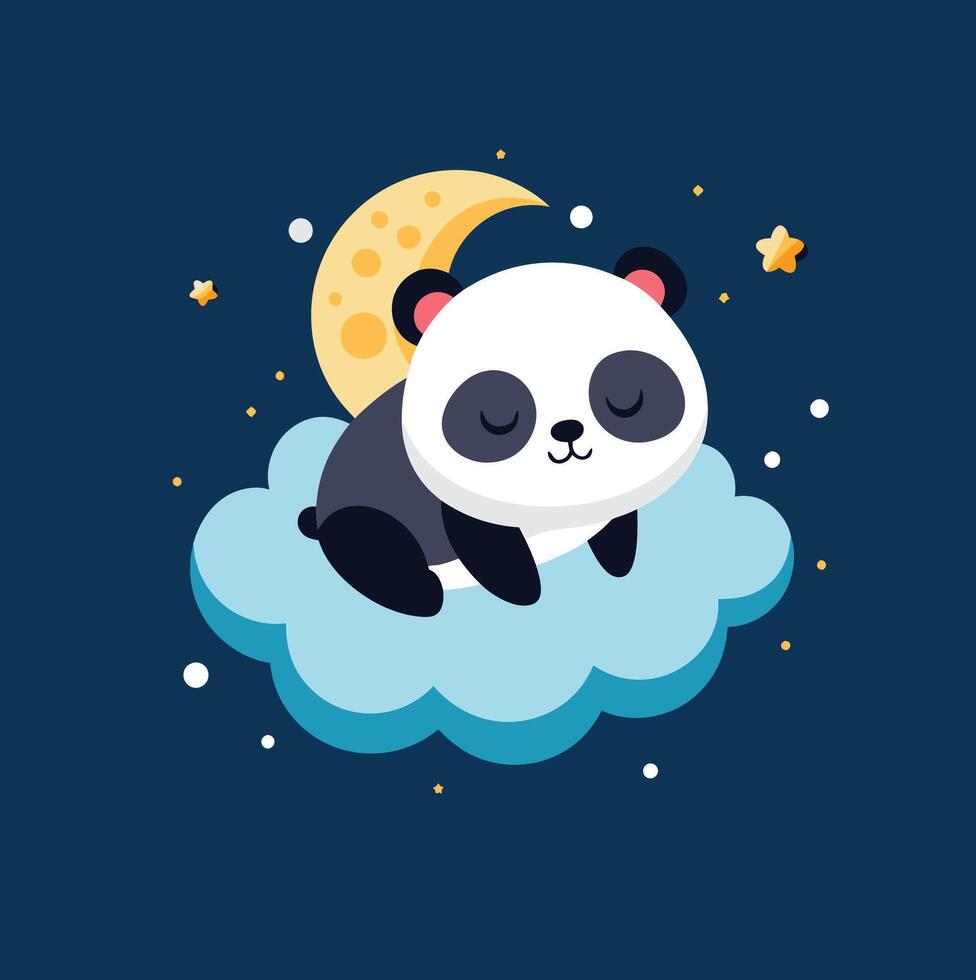 A panda bear sleeping on a cloud with stars vector