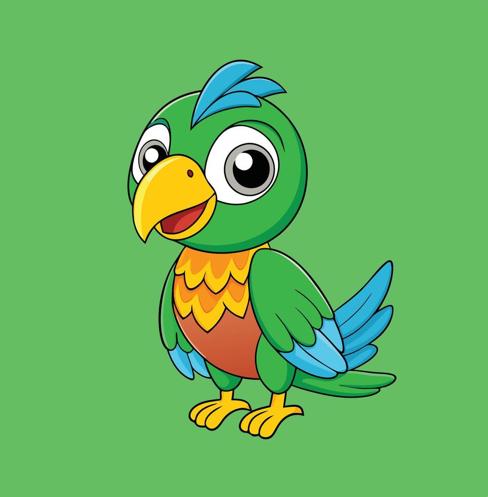 Cartoon parrot on green background vector