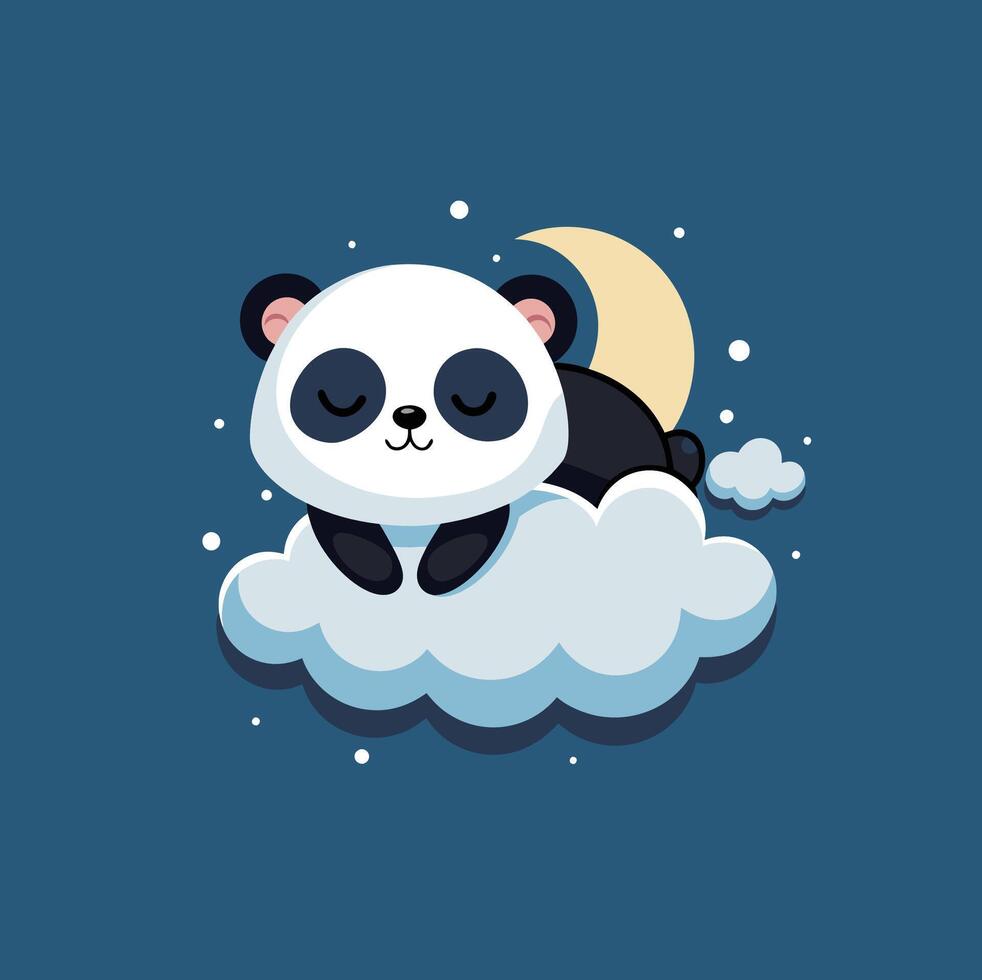 A panda bear sleeping on a cloud with the moon in the background vector