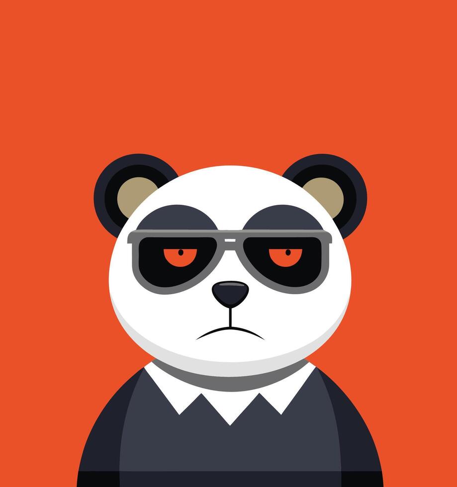 An angry panda bear with sunglasses on an orange background vector