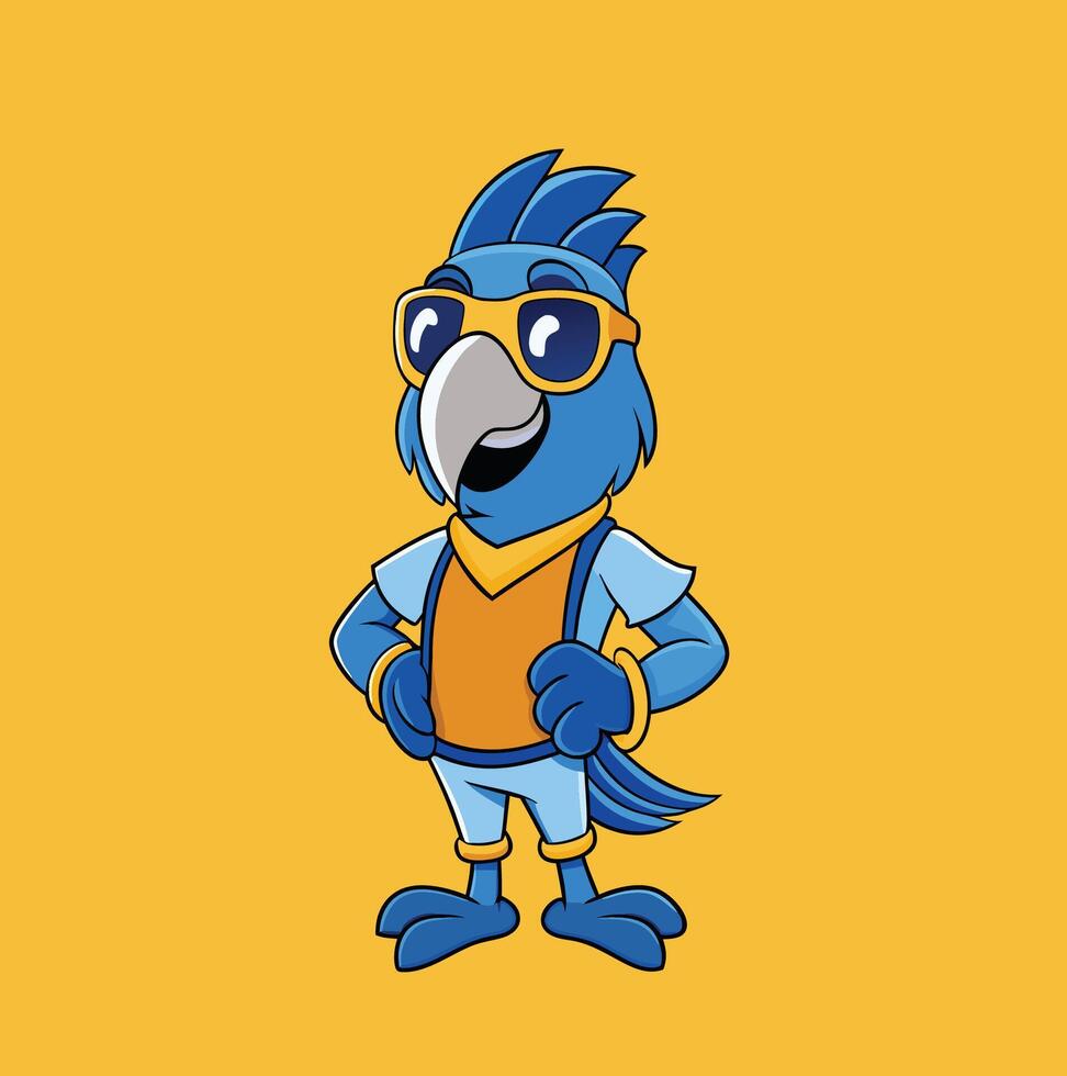 A cartoon blue parrot wearing sunglasses and a yellow shirt vector