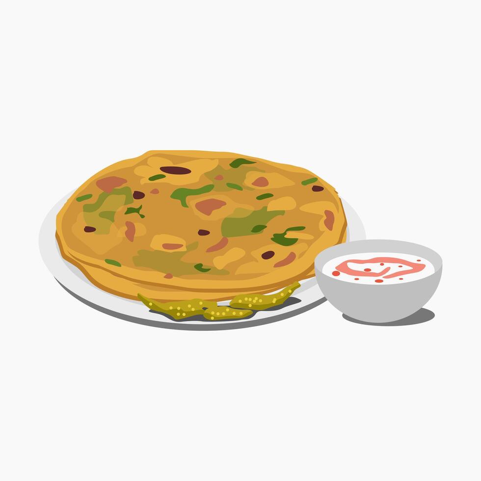 Thepla Indian Snack Meal Tasty Food Illustration Art Design vector